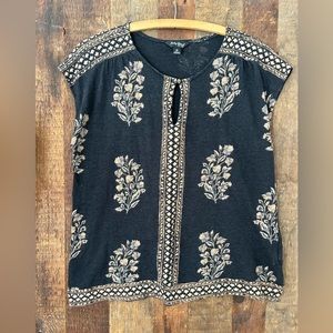 Lucky Brand Indian block print style paisley top cotton slub cap-sleeve wmn’s M